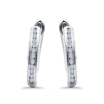 Half Eternity Hoop Earrings Round Simulated CZ 925 Sterling Silver (14mm)